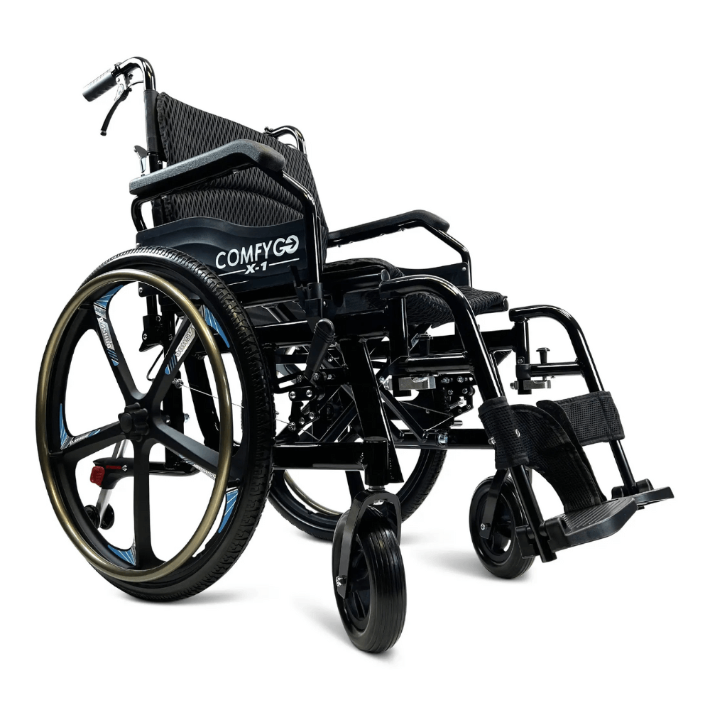 Special Edition Black ComfyGO X-1 Lightweight Manual Wheelchair - Angled View