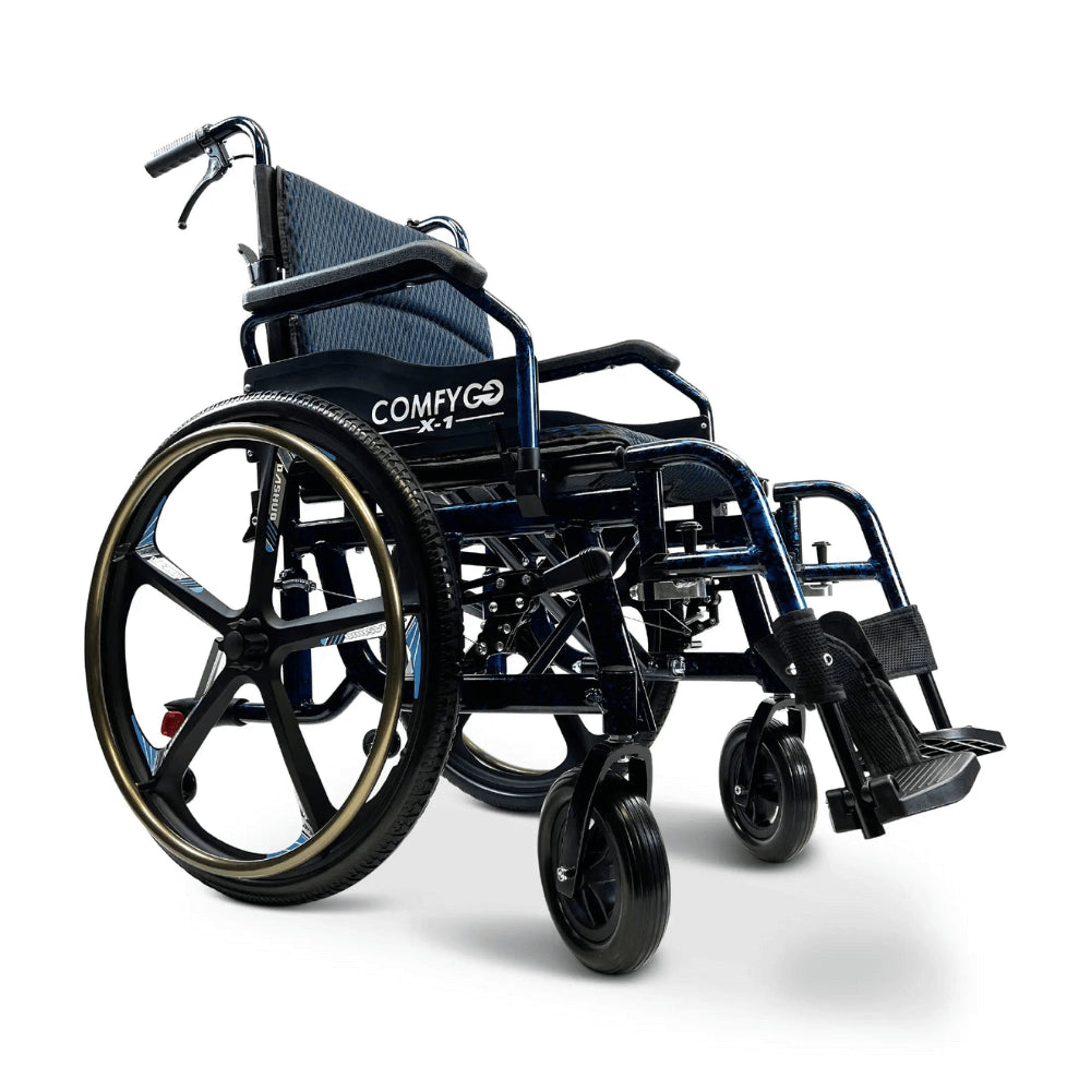 Special Edition BlueComfyGO X-1 Lightweight Manual Wheelchair - Angled View