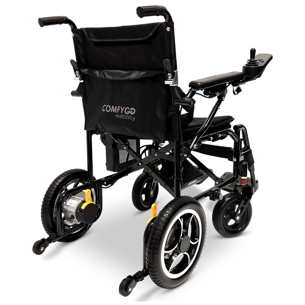 Standard Color ComfyGO X-7 Lightweight Foldable Travel Electric Wheelchair - Rear View