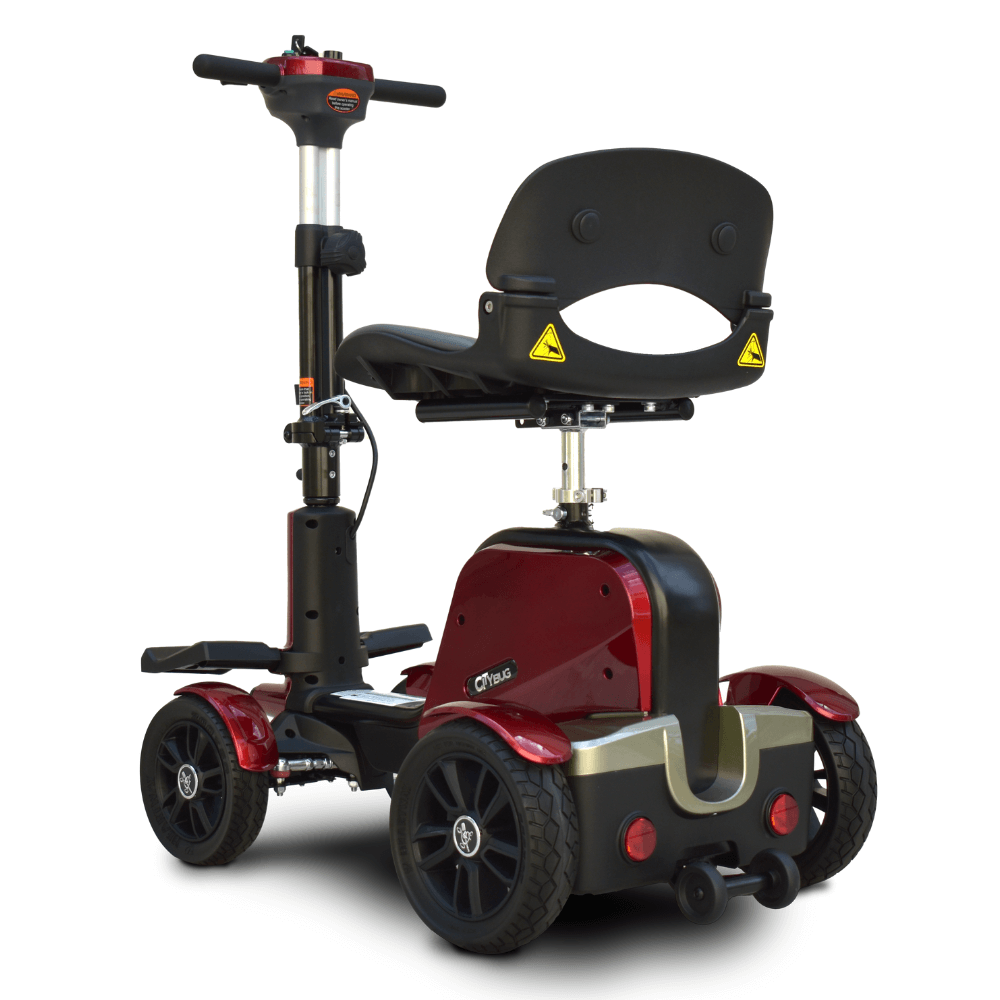 Metallic Red EV Rider CityBug Compact Portable 4 Wheel Mobility Scooter - Rear View