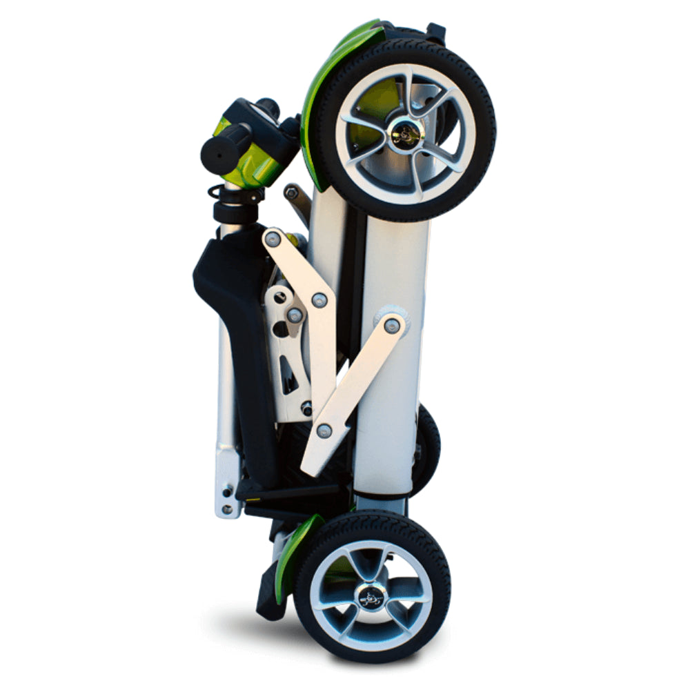 Pearl Green EV Rider Gypsy Q2 Foldable Lightweight Mobility Scooter Folded - Standing Position