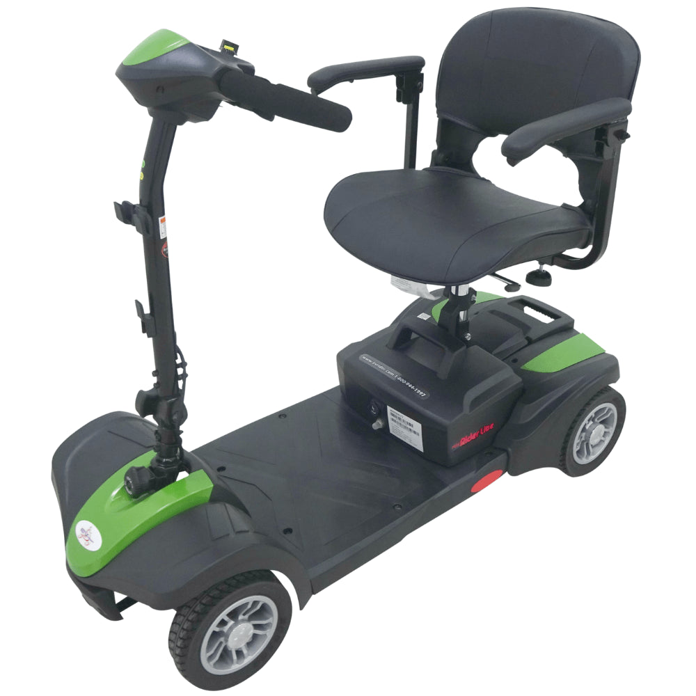 Pearl Green EV Rider MiniRider Lite Travel Mobility Scooter - Angled View