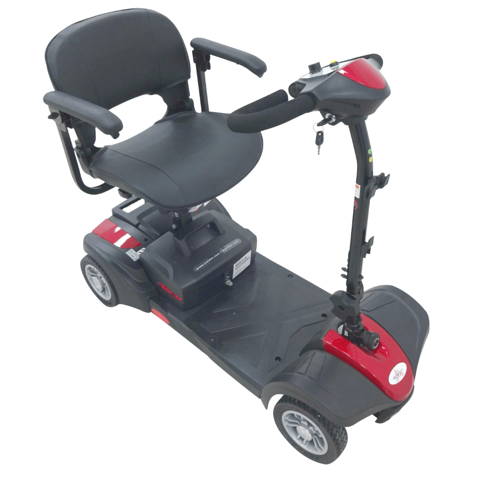 Red MiniRider Lite Portable Mobility Scooter Open Box - Angled View