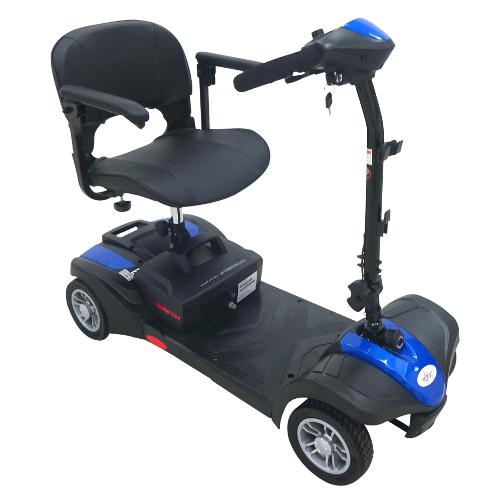 Blue MiniRider Lite Portable Mobility Scooter Open Box Angled View