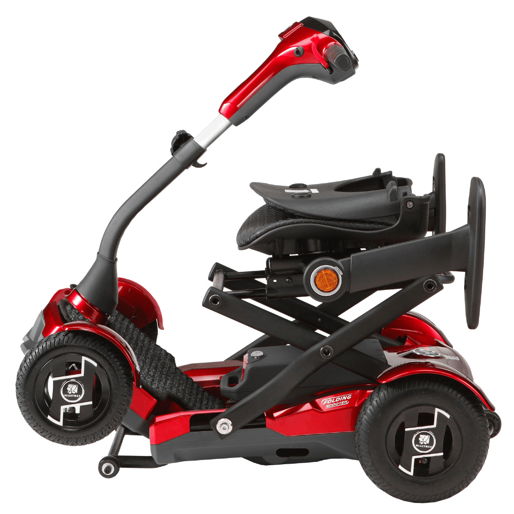 Metallic Red EV Rider TeQno Automatic Folding Mobility Scooter - Semi Folded