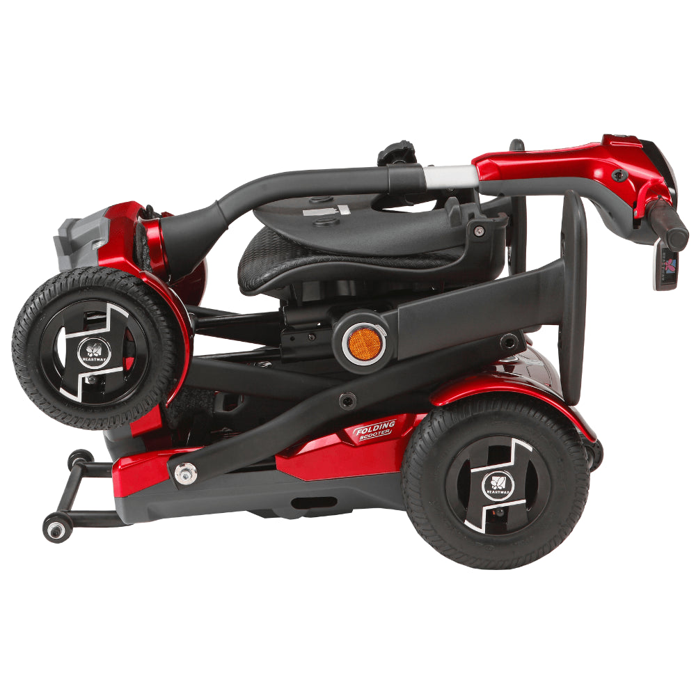 Metallic Red EV Rider TeQno Automatic Folding Mobility Scooter - Folded