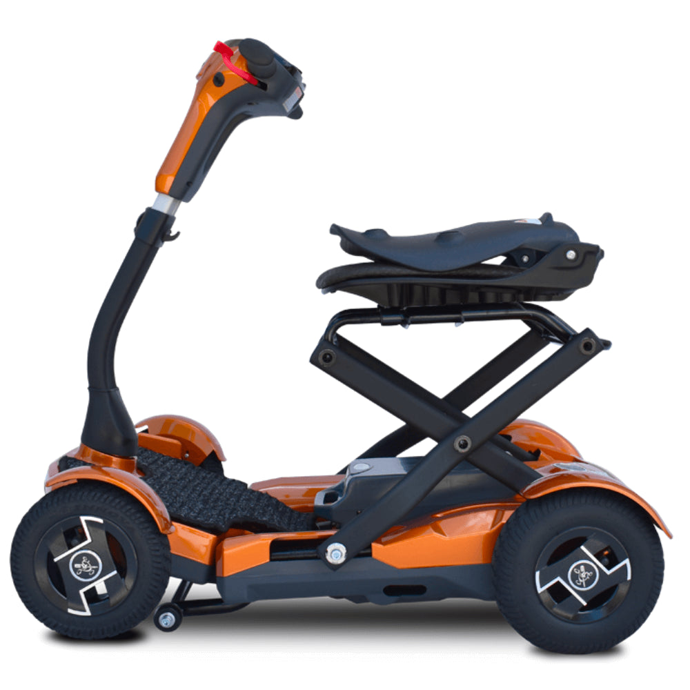 Metallic Gold EV Rider TeQno Automatic Folding Mobility Scooter - Folded Backrest