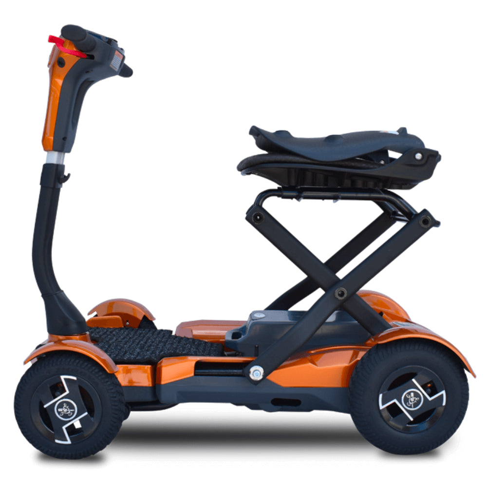 Metallic Gold EV Rider TeQno Automatic Folding Mobility Scooter - Folded Backrest