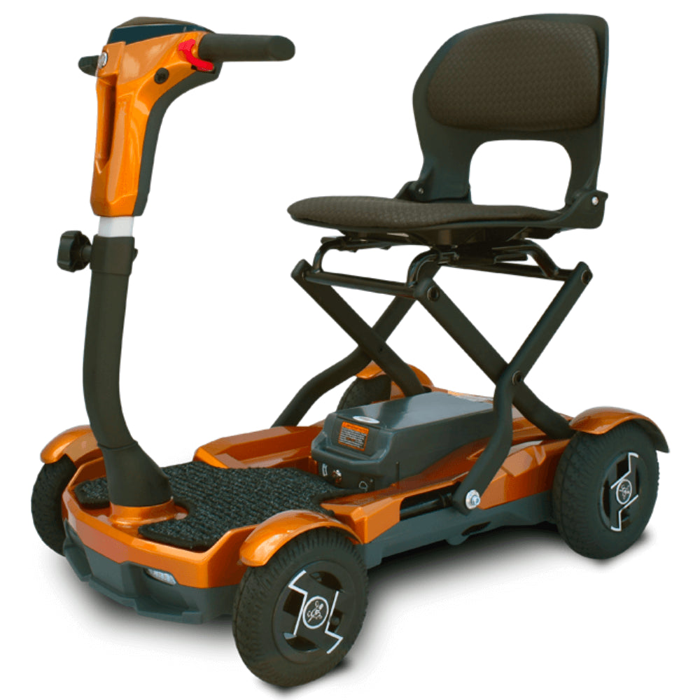 Metallic Gold EV Rider TeQno Automatic Folding Mobility Scooter -  Angled View