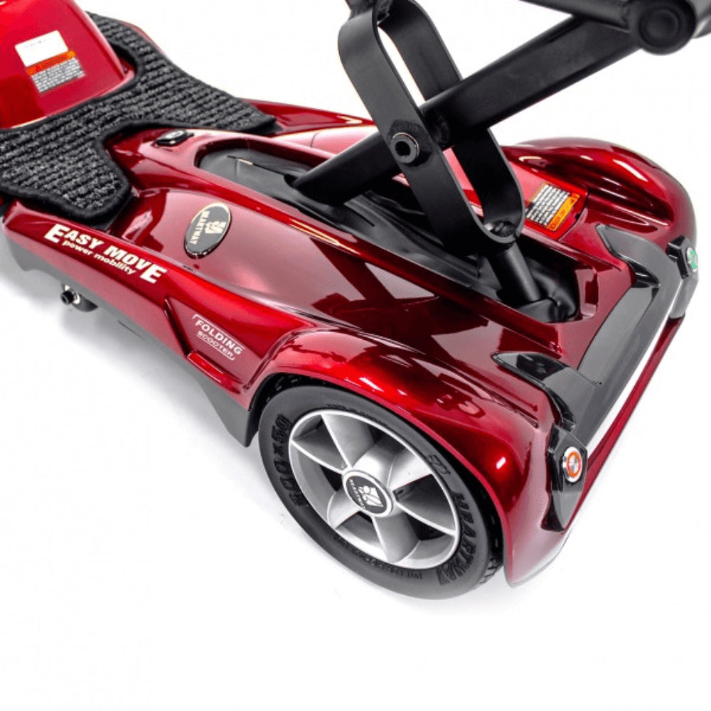 Red EV Rider Transport AF+ Automatic Folding Mobility Scooter - Rear Side View