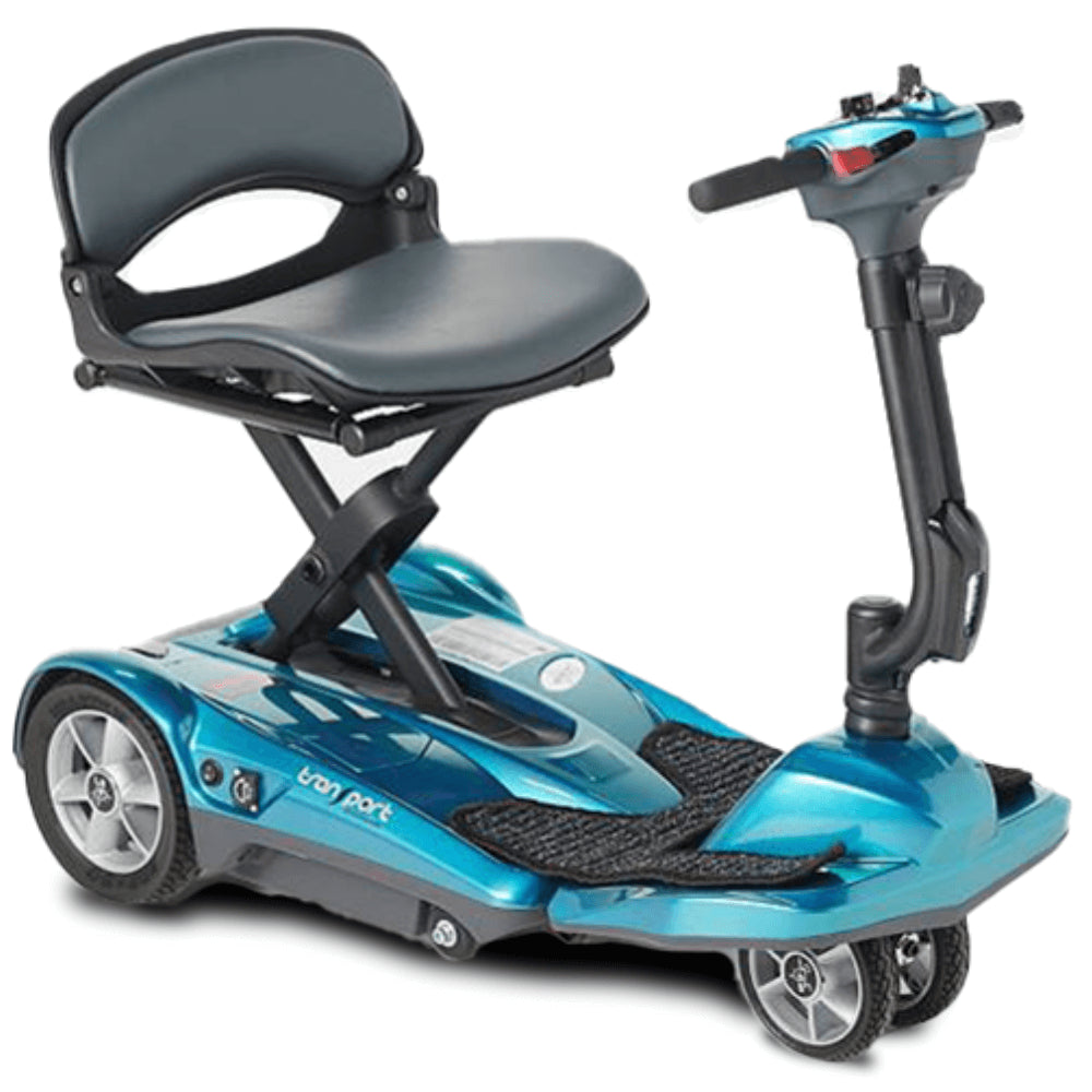 Blue EV Rider Transport AF+ Automatic Folding Mobility Scooter - Angled View