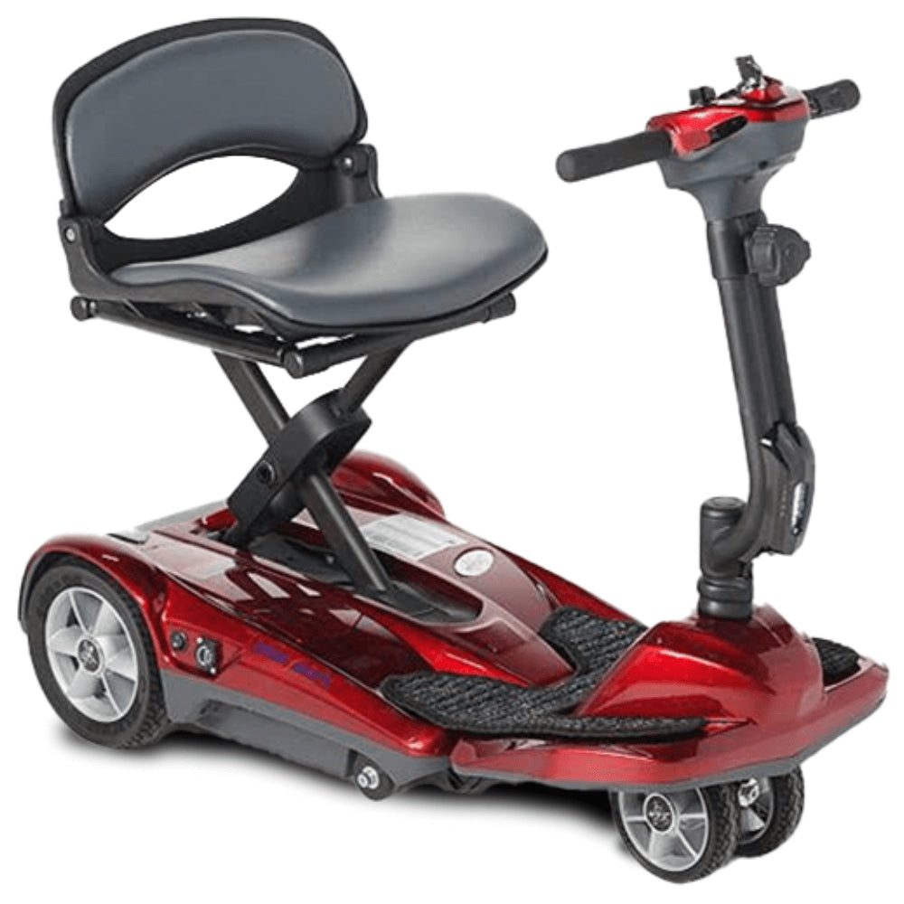 Red EV Rider Transport AF+ Automatic Folding Mobility Scooter - Angled View