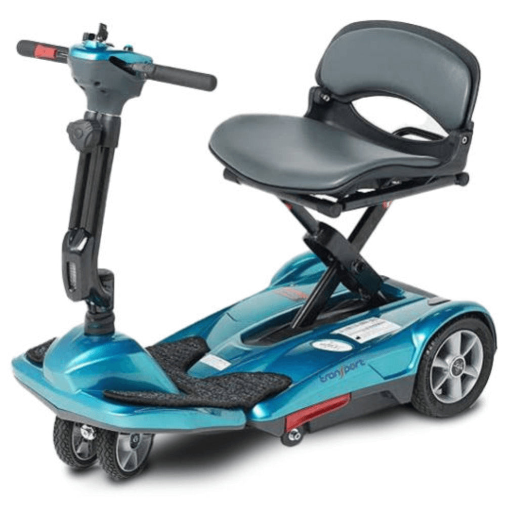 Blue EV Rider Easy Move Folding Travel Scooter Open Box - Angled View
