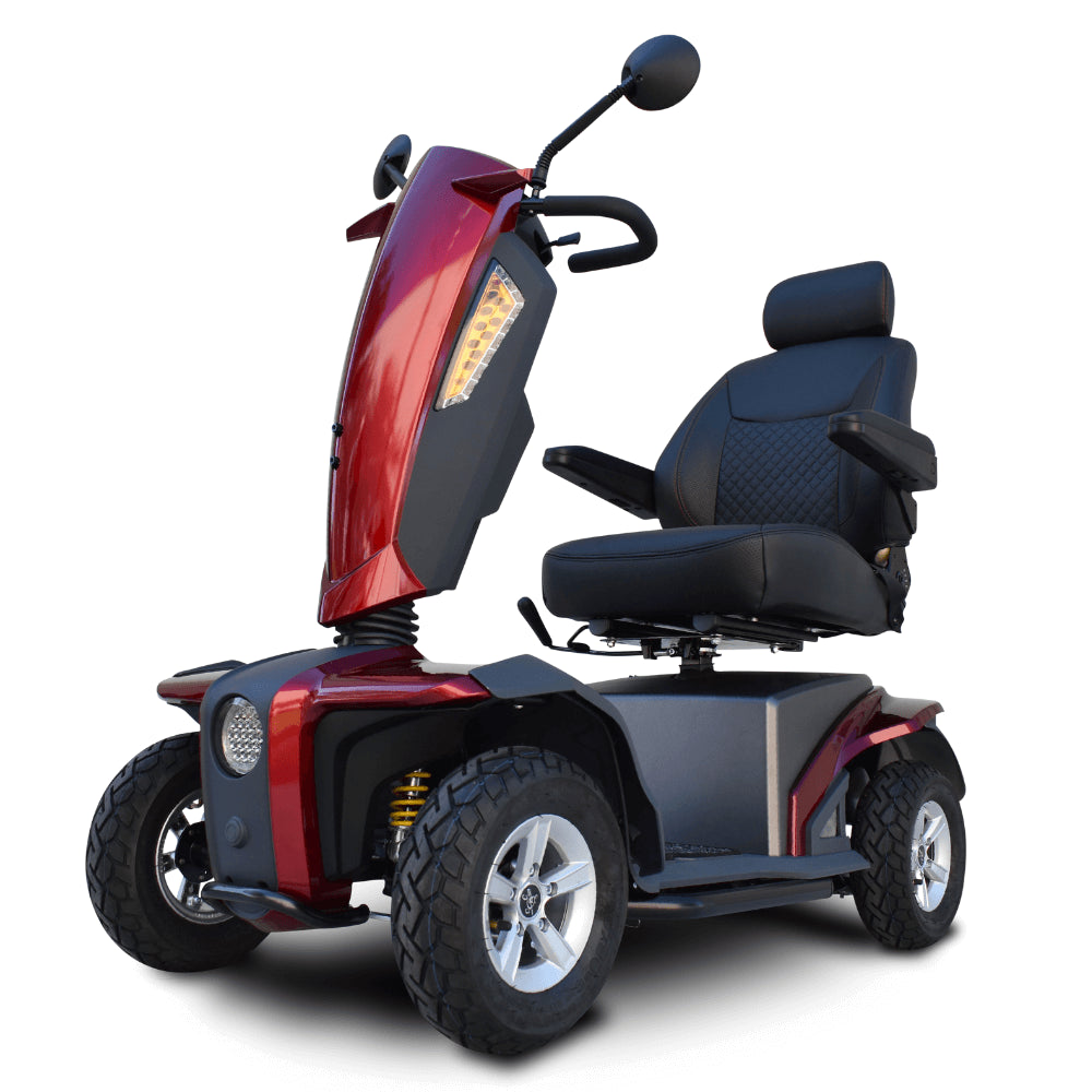 Red EV Rider VitaXpress 4 Wheel All Terrain Mobility Scooter - Angled View