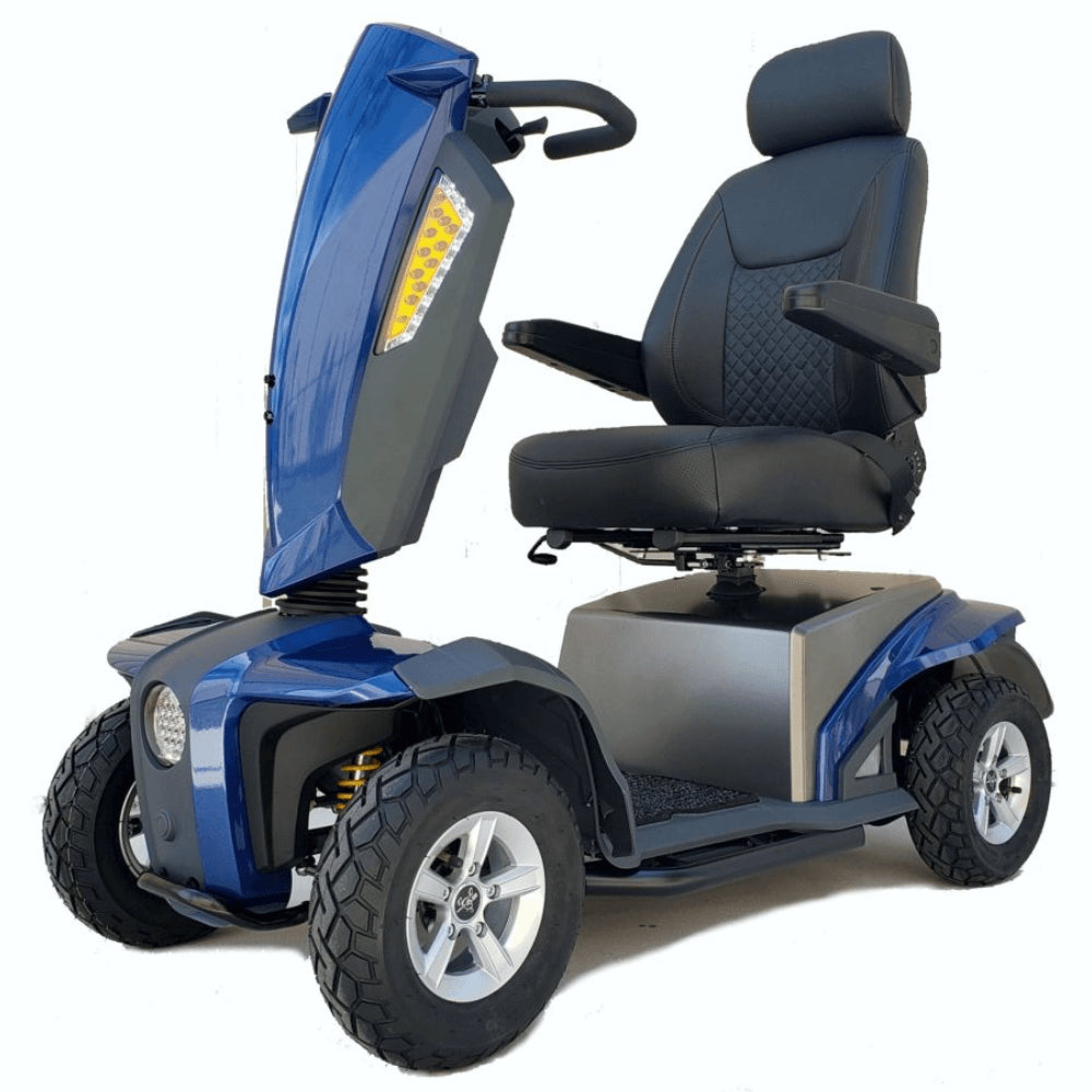Blue EV Rider VitaXpress 4 Wheel All Terrain Mobility Scooter - Angled View