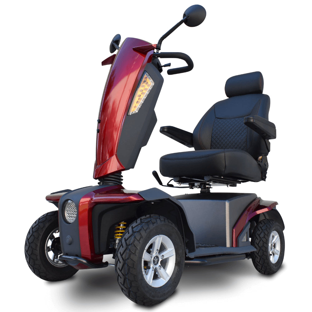 Red EV Rider VitaXpress 4 Wheel All Terrain Mobility Scooter - Angled View
