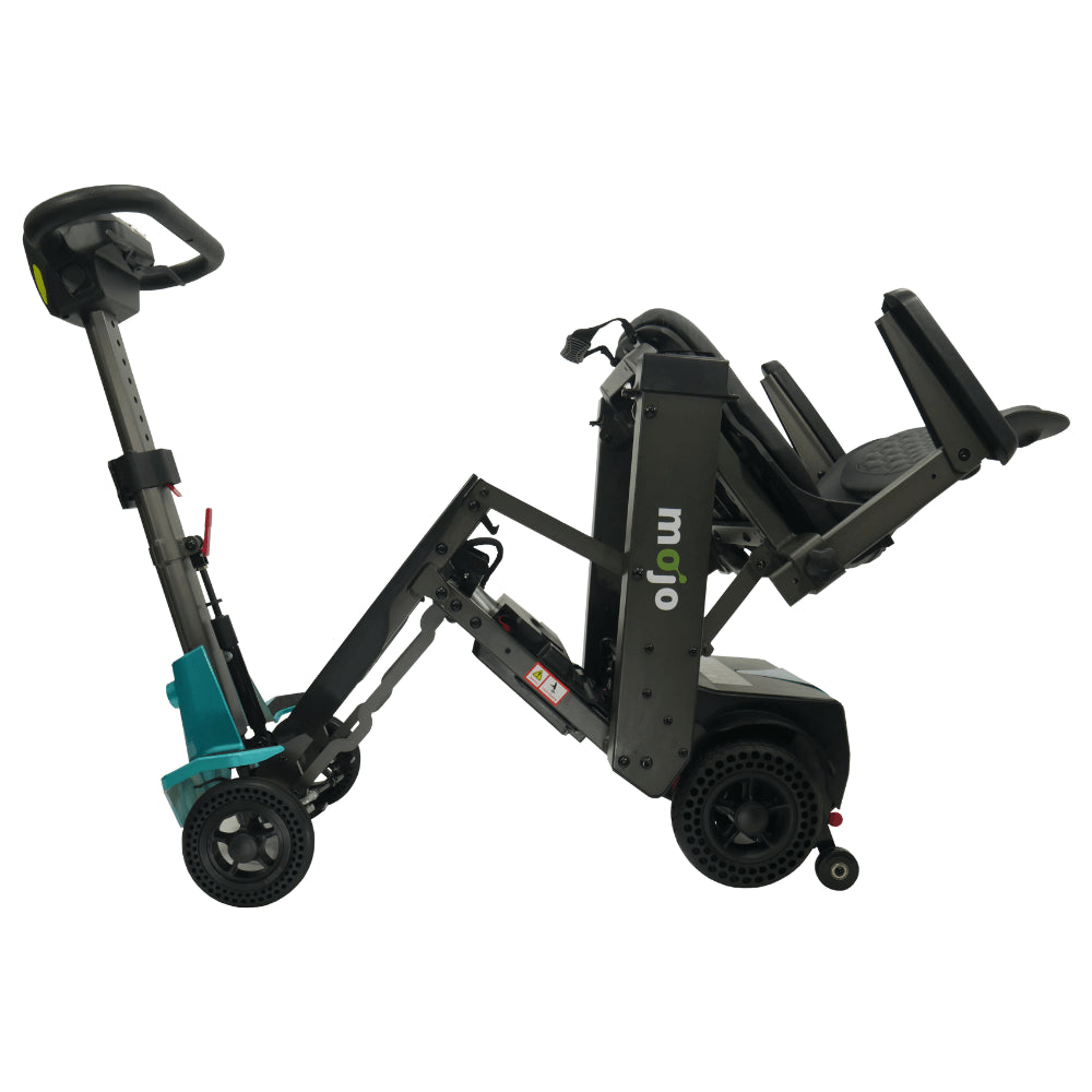 Enhance Mobility Mojo MJ101 Auto-Fold Lightweight Mobility Scooter Aqua Folding Motion View