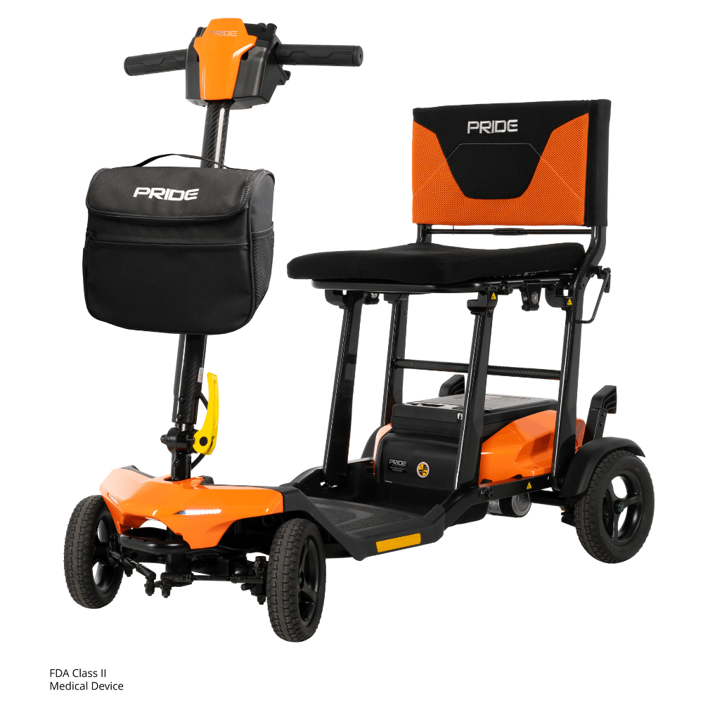 Pride Go Go® Super Portable Mobility Scooter in Orange Color - Angled View