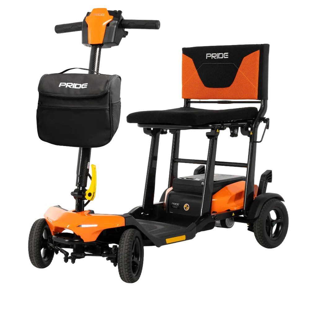 Pride Go Go® Super Portable Mobility Scooter in Orange Color - Angled View