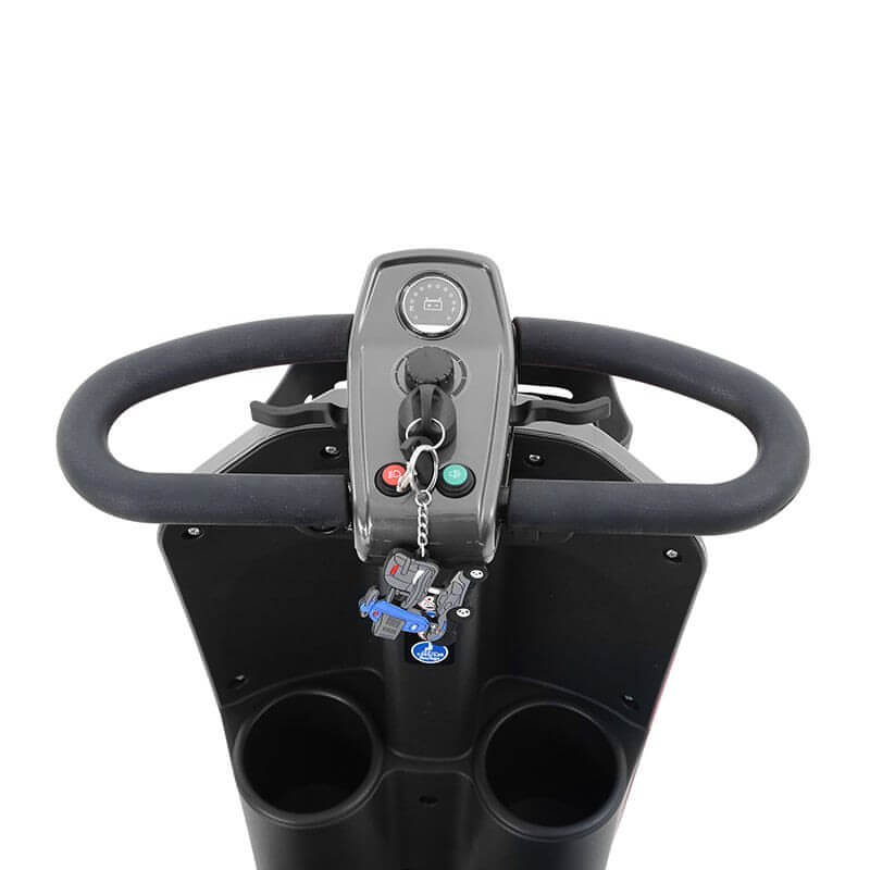 Silver Metro Mobility Max Plus Indoor & Outdoor Mobility Scooter - Tiller Close-up View