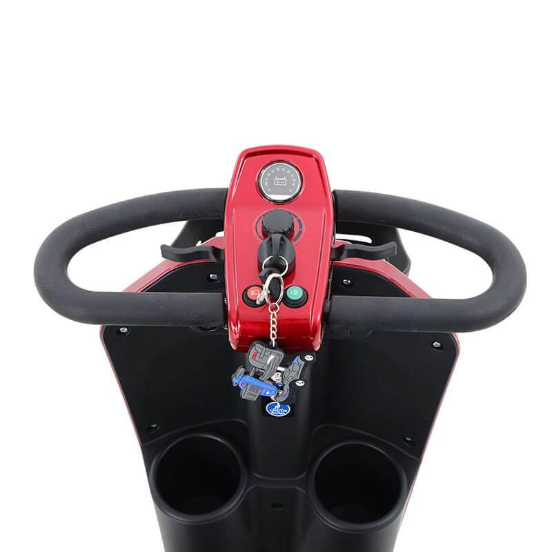 Red Metro Mobility Max Plus Indoor & Outdoor Mobility Scooter - Tiller Close-up View