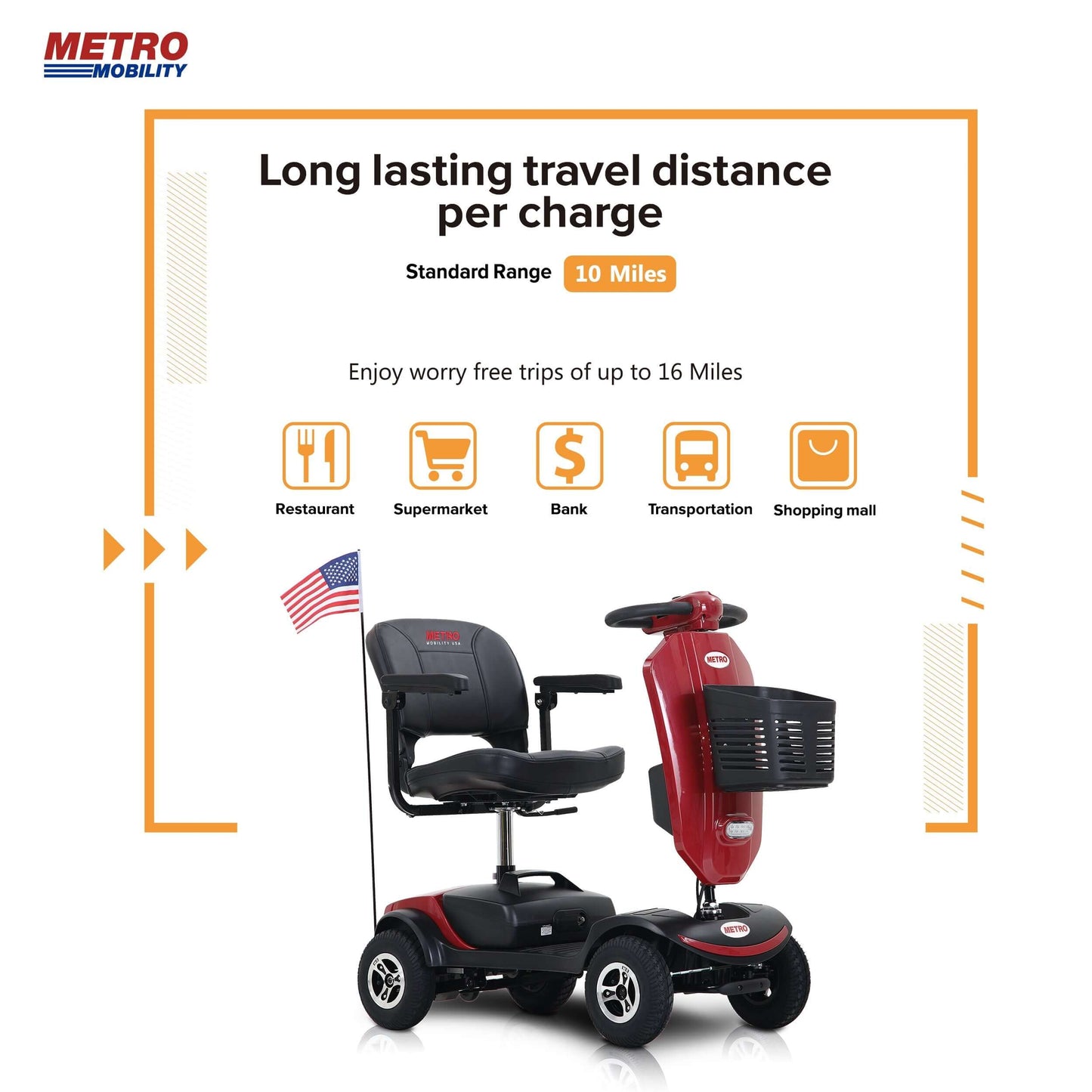 Metro Mobility Patriot 4-Wheel Travel Mobility Scooter - Long Distance Display