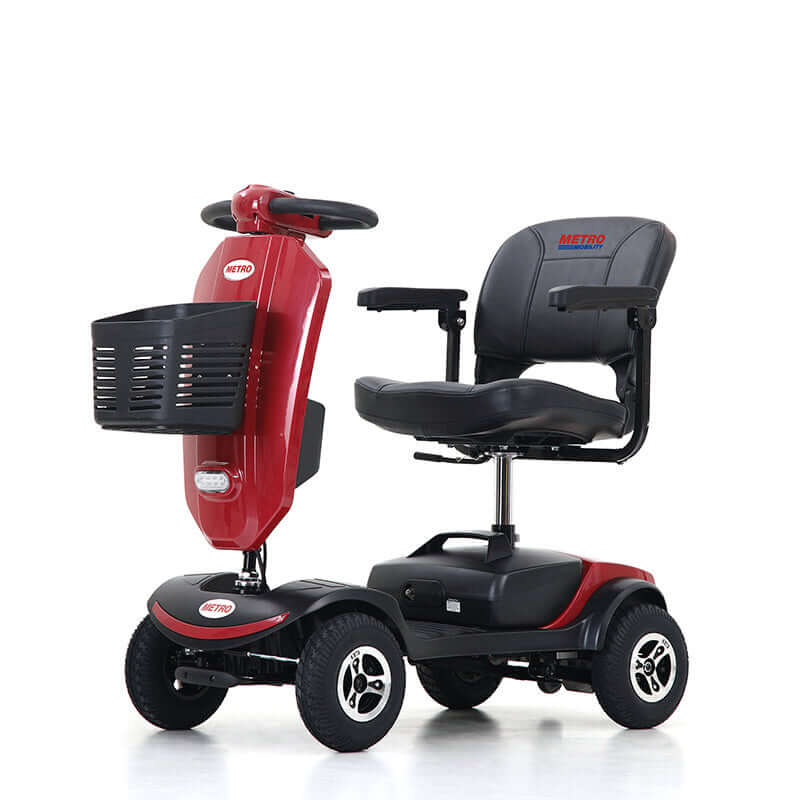 Red Metro Mobility Patriot 4-Wheel Travel Mobility Scooter - Angled View