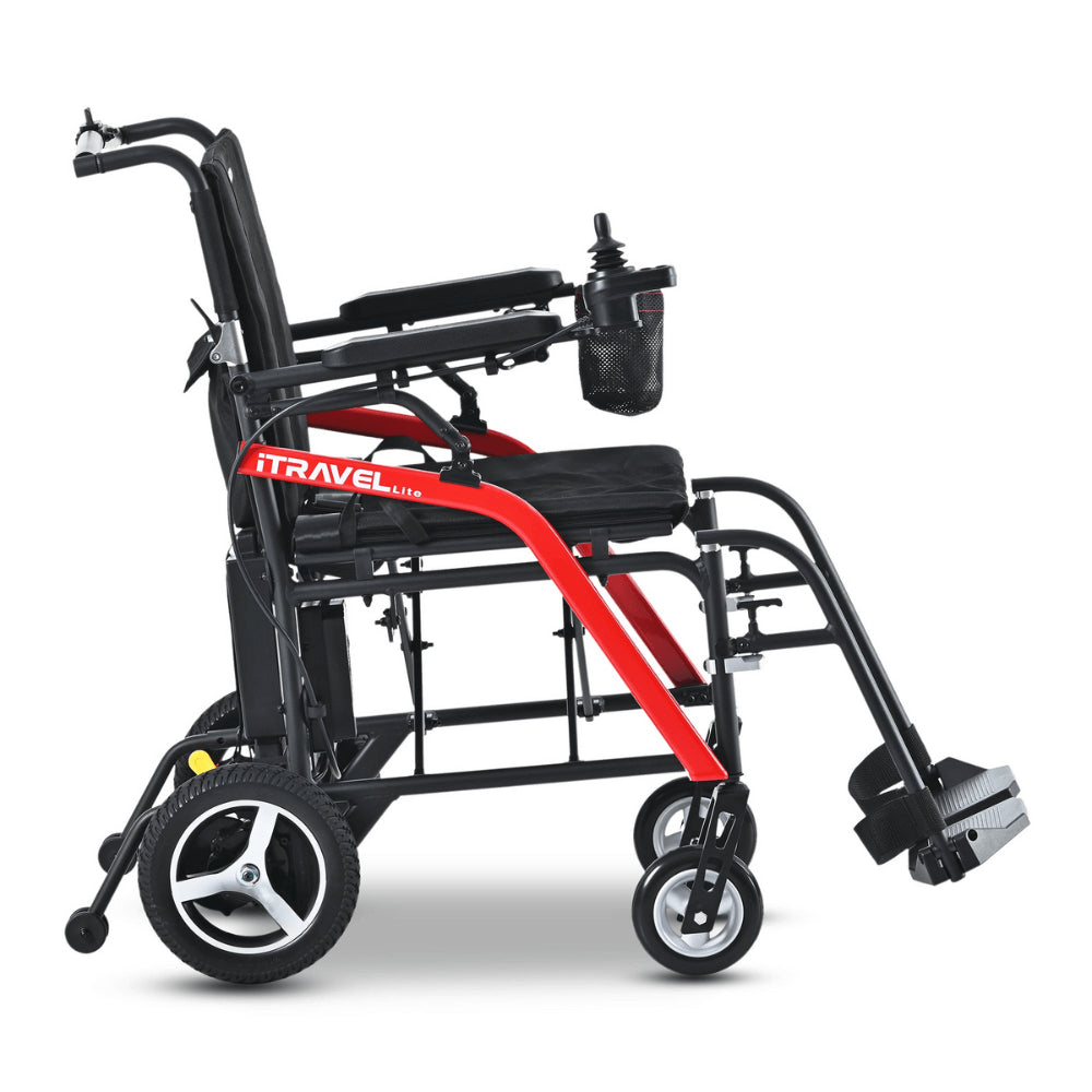 Black Metro Mobility iTravel Lite Portable Electric Wheelchair - Side View
