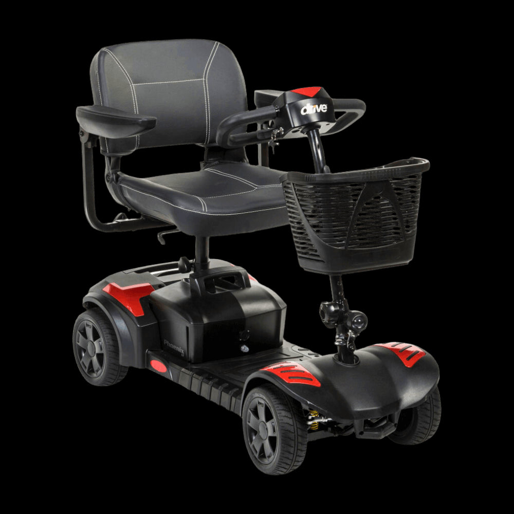 Red Drive Medical Phoenix LT 4-Wheel Travel Scooter Angled Front View