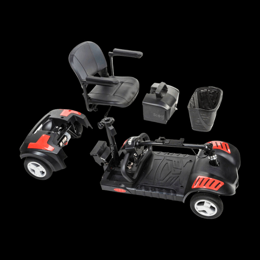 Red Drive Medical Scout LT 4-Wheel Compact Travel Power Scooter Disassembled Parts