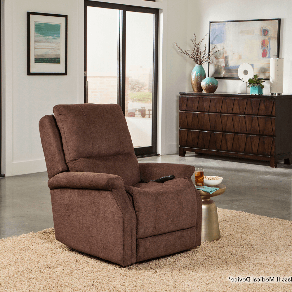 Saville Brown Pride Mobility Vivalift Metro 2 PLR-925 Lift Chair in a Modern Living Room