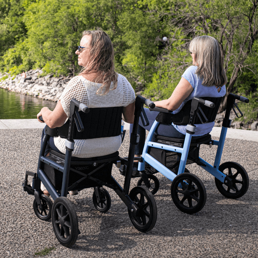 Triumph Mobility Prestige All-in-one Rollator and Transport Chair - 2 ladies using the rollator