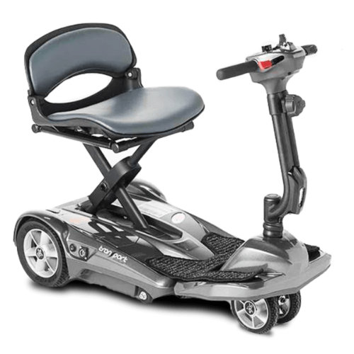 EV Rider Transport AF+ Automatic Folding Mobility Scooter in Plum Color - Angled View