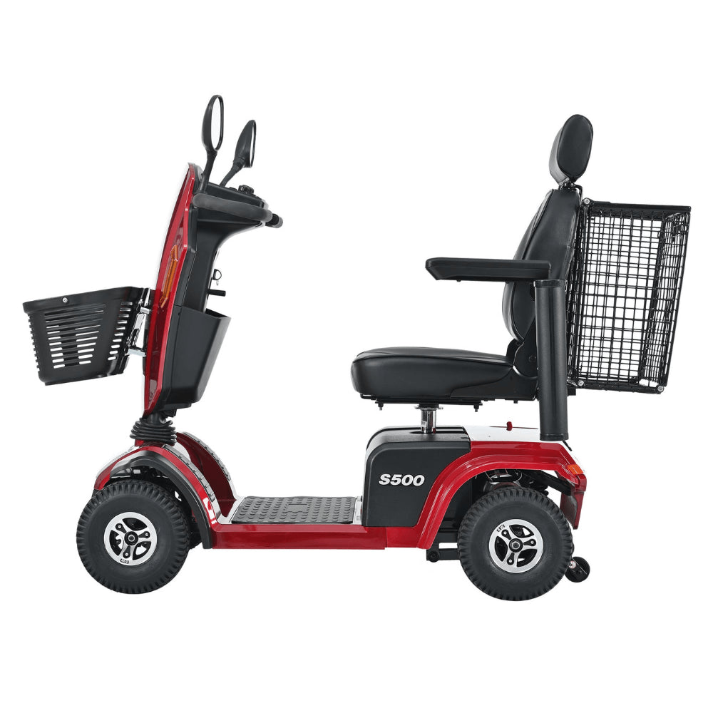 Red Metro Mobility S500 4-Wheel Mobility Scooter - Side View