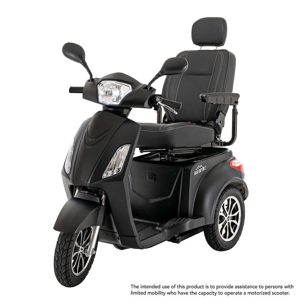 Matte Black Color Pride BAJA® Raptor 2 Outdoor 3-Wheel Scooter - Angled View