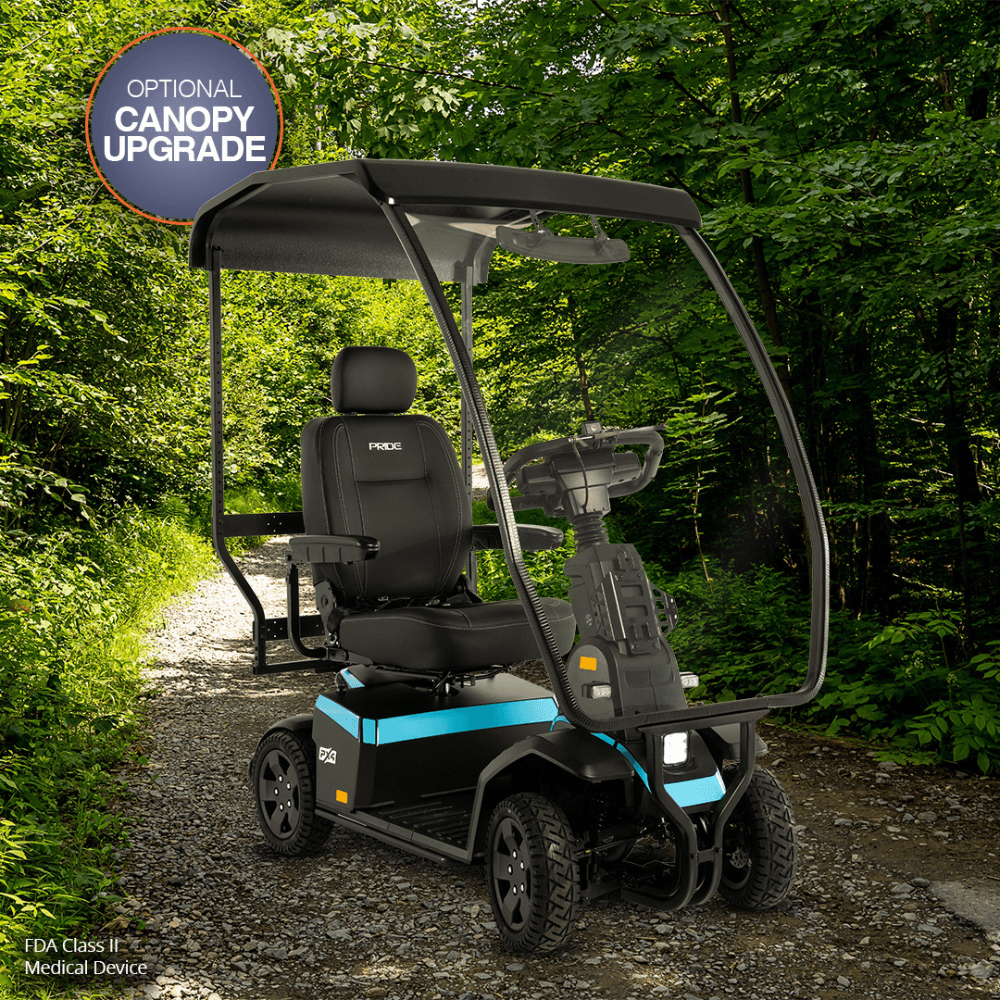 Pride PX4 All Terrain Mobility Scooter in Peacock Blue Color - On Grass Field