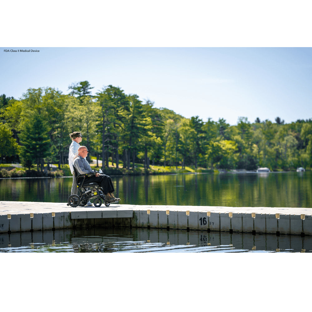 Pride Jazzy Ultra Light Power Wheelchair Beside the Lake