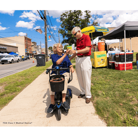 Blue Pride Go Go Elite Traveller® 3-Wheel Scooter 18AH Battery Lifestyle Display Outside