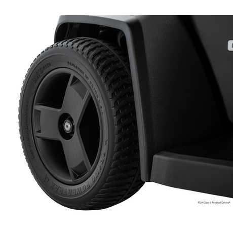 Pride Go Chair® MED Portable Power Wheelchair Closeup View of the Rear Wheel