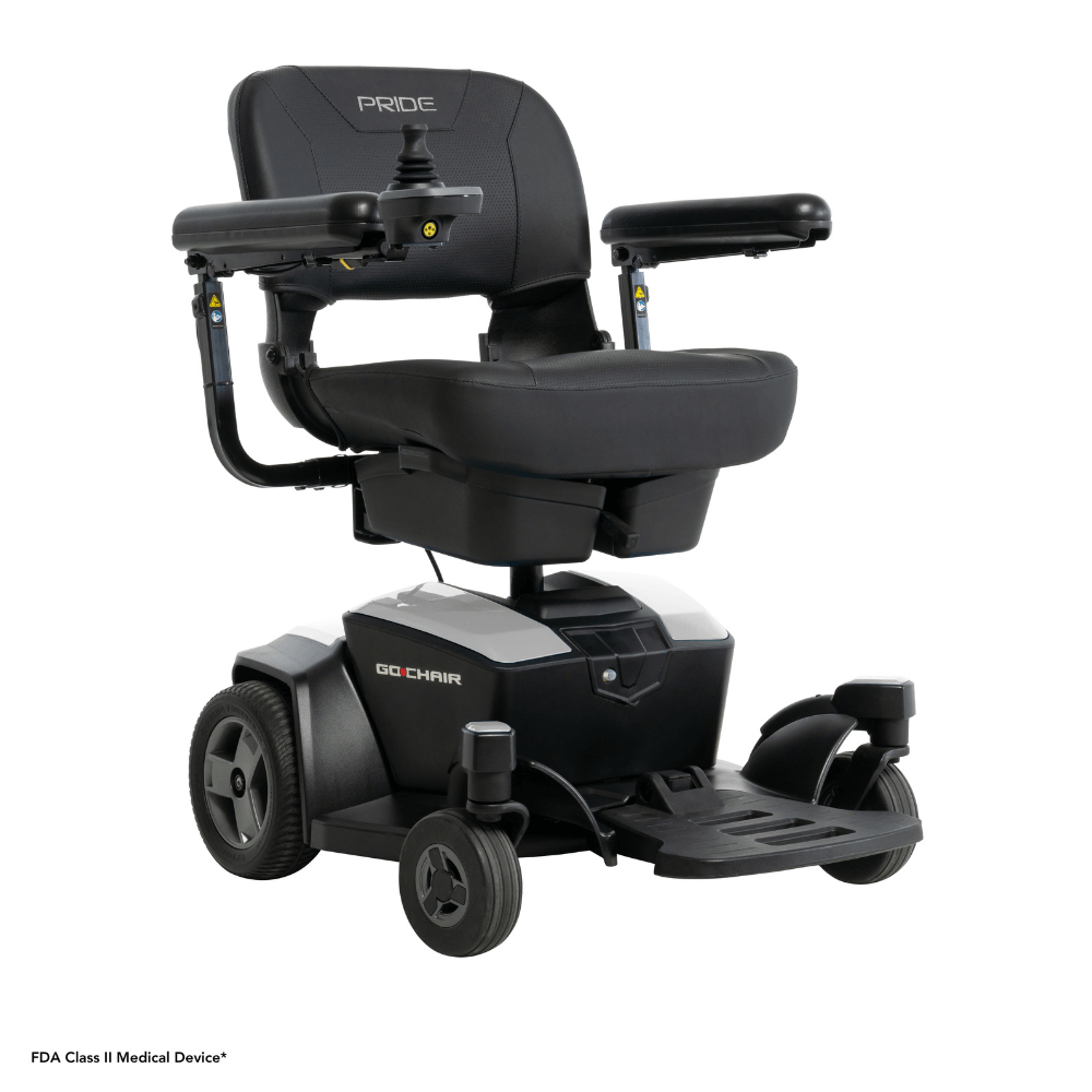 Pearl White Color Pride Go Chair® Portable Disassembling Power Wheelchair - Angled View