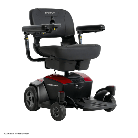 Ruby Red Color Pride Go Chair® Portable Disassembling Power Wheelchair - Angled View