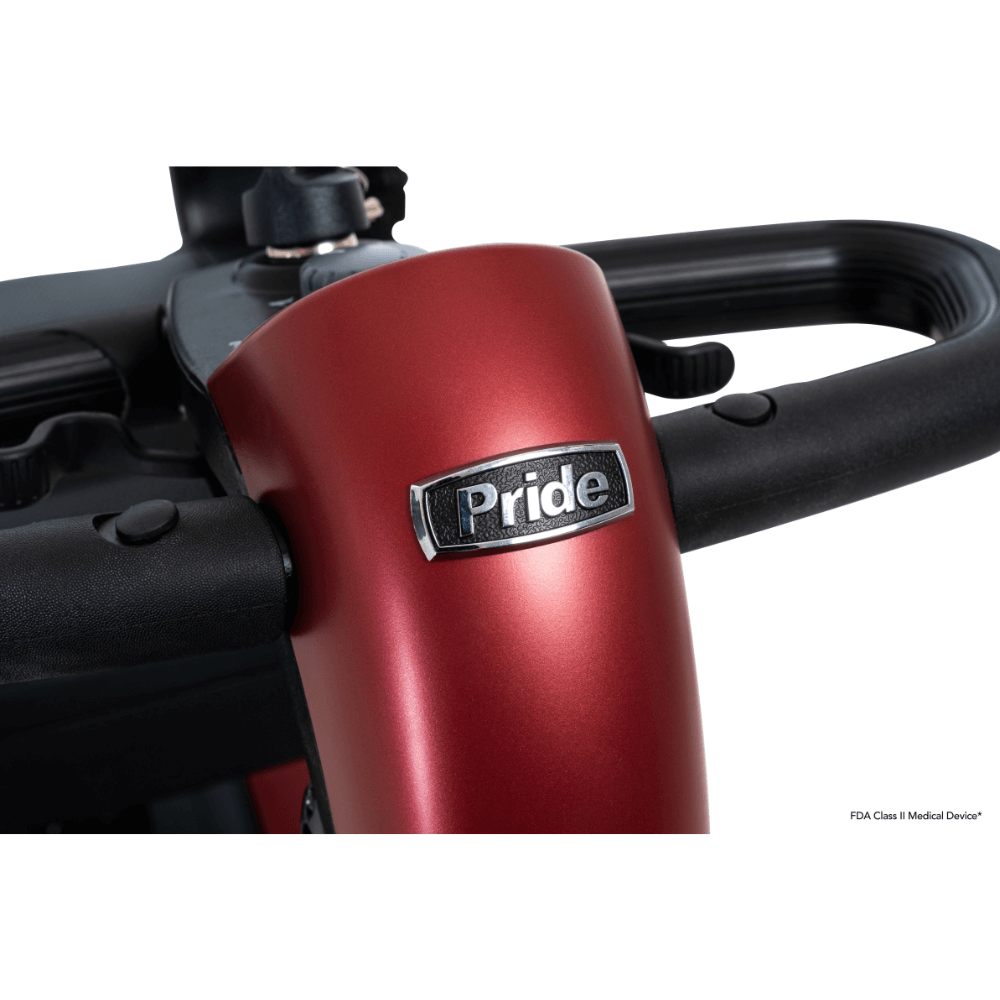Red Color Pride Go Go® Endurance Li Mobility Scooter - Close-up View of the Tiller