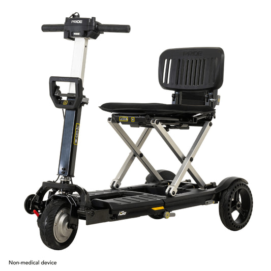 Black Color Pride i-Go™ Lightweight Folding Travel Scooter - Angled View