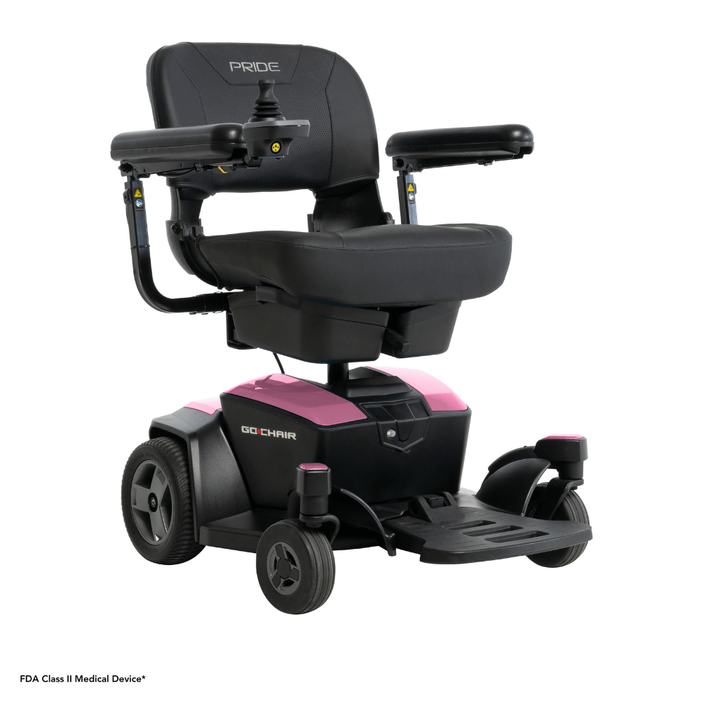 Rose Quartz Color Pride Go Chair® Portable Disassembling Power Wheelchair - Angled View