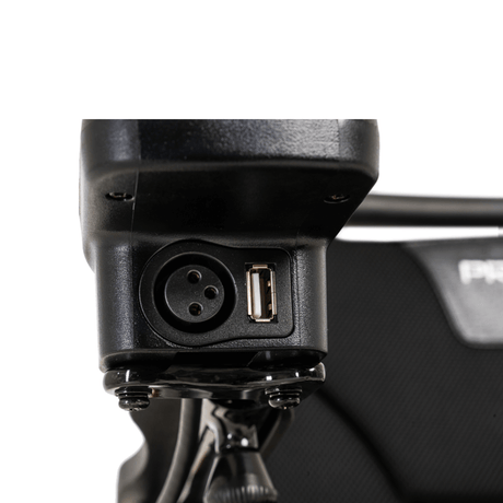 Pride Jazzy Carbon Lightweight Power Wheelchair Close-up View of the Charging Port