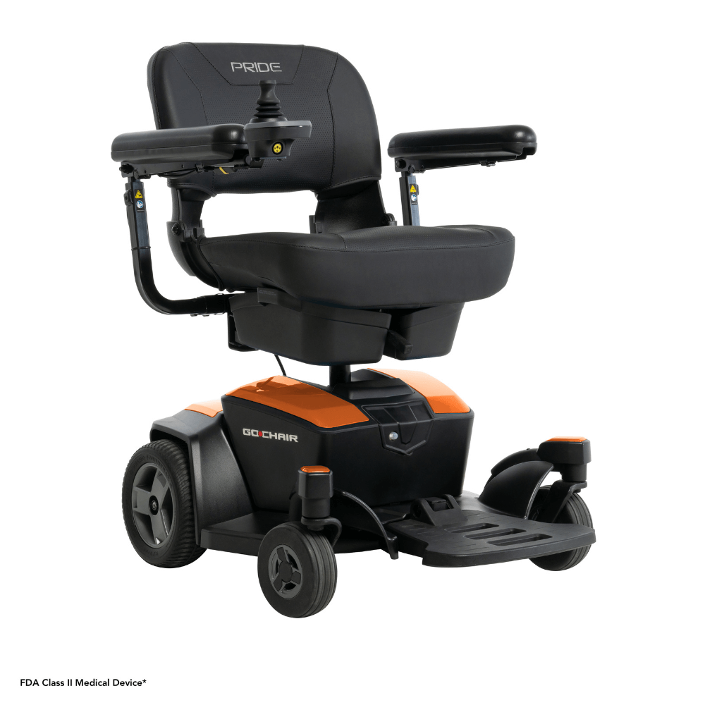 Amber Orange Color Pride Go Chair® Portable Disassembling Power Wheelchair - Angled View