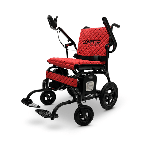 Red Textile ComfyGO Phoenix Carbon Fiber Lightweight Electric Wheelchair - Angled View