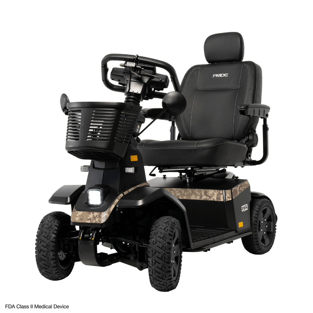 Desert Camo Color Pride PX4 All Terrain Mobility Scooter - Angled View