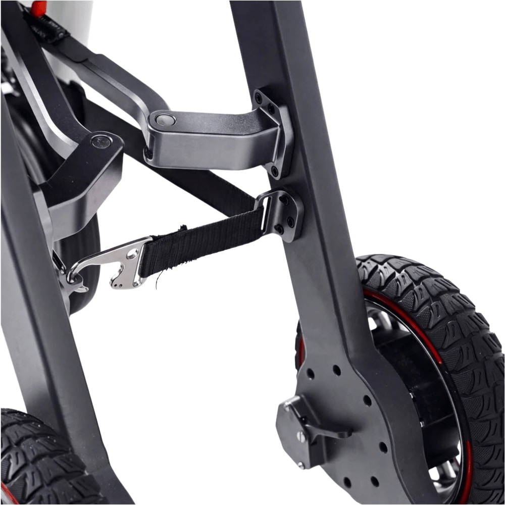 Enhance Mobility Roamate 3-in-1 Power Rollator in white color - Front Wheel Closeup View