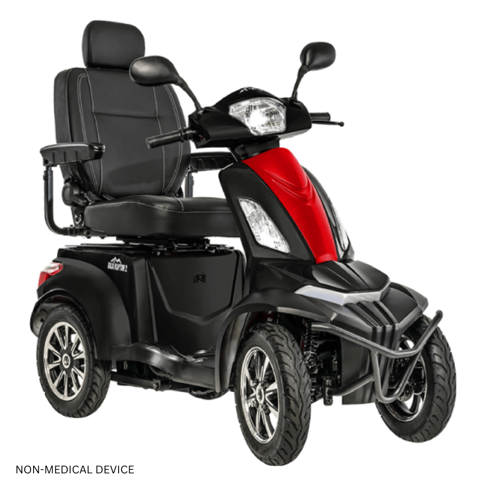 Matte Black Color with Red Panel Pride BAJA® Raptor 2 Outdoor 4-Wheel Scooter - Angled View